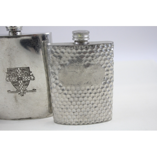 582 - 6 x Vintage Hip Flasks Inc Cambridge / Oxford University, Celtic FC, Pewter Etc