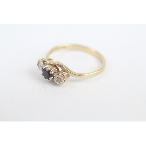 210 - 9ct gold diamond & sapphire three stone ring