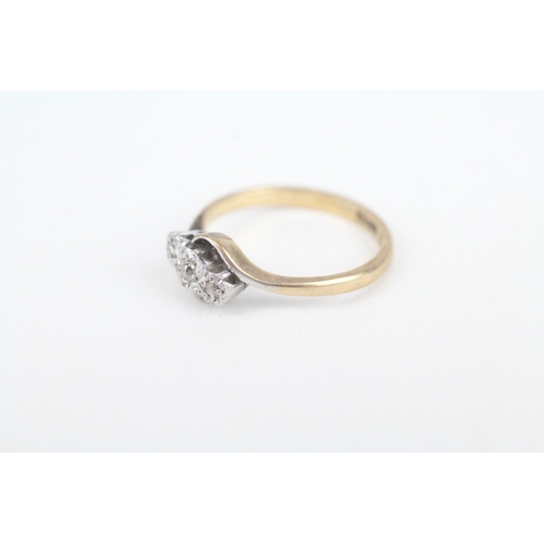 214 - 9ct gold old cut diamond three stone ring