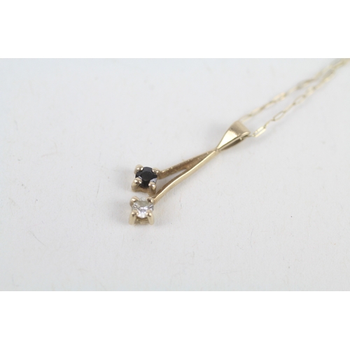 224 - 9ct gold sapphire & diamond drop pendant necklace