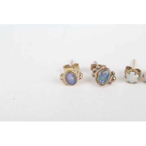 231 - 3x 9ct white opal & opal doublet earrings with scroll backs