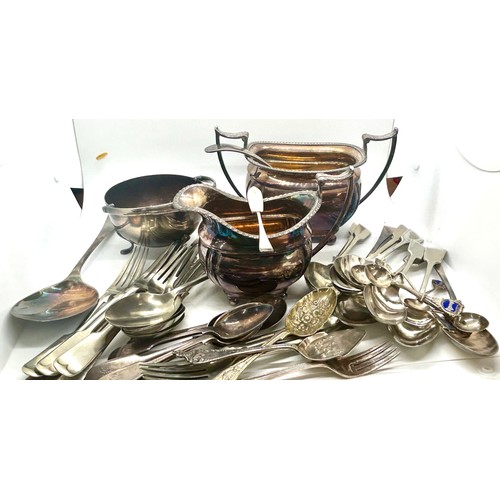 519 - Selection of silver plated items to include cutlery, bowl, jug etc