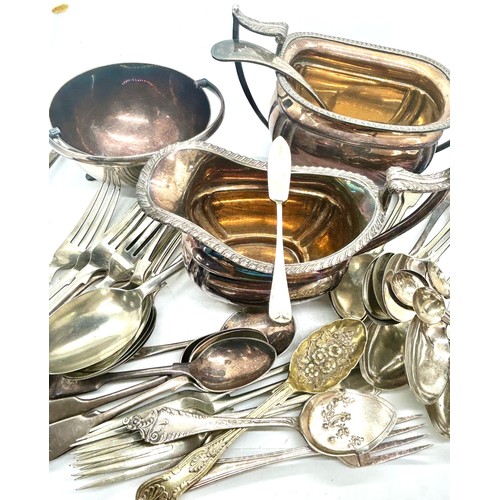 519 - Selection of silver plated items to include cutlery, bowl, jug etc