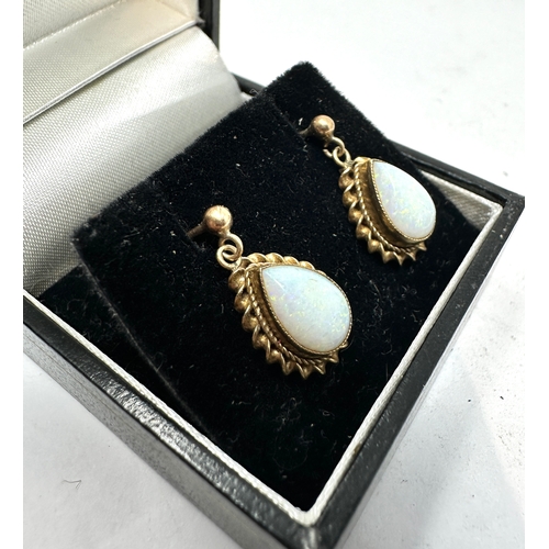 178 - 9ct gold opal earrings measure approx 2cm drop weight  2.3g