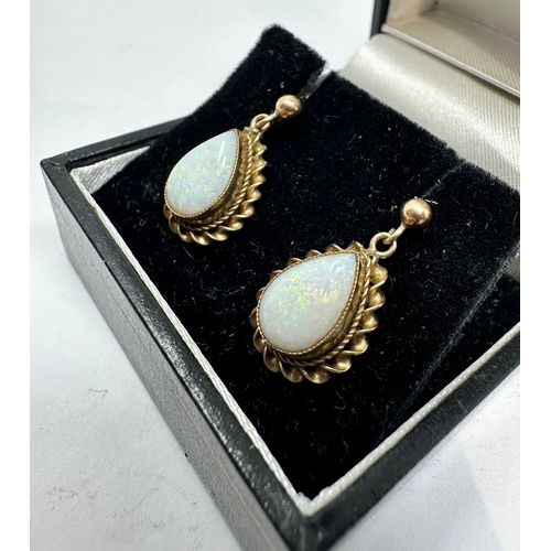 178 - 9ct gold opal earrings measure approx 2cm drop weight  2.3g