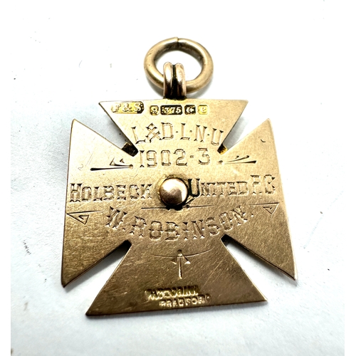 185 - Rare 1902-3 holbeck united f.c 9ct gold medal holbeck rugby club before the lease was took over Ella... 