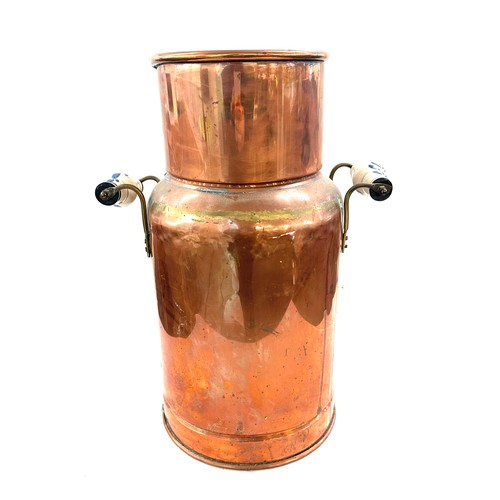 37 - Copper churn with porcelain handles overall height 17 inches tall, no lid