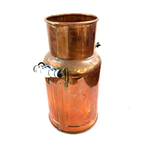 37 - Copper churn with porcelain handles overall height 17 inches tall, no lid