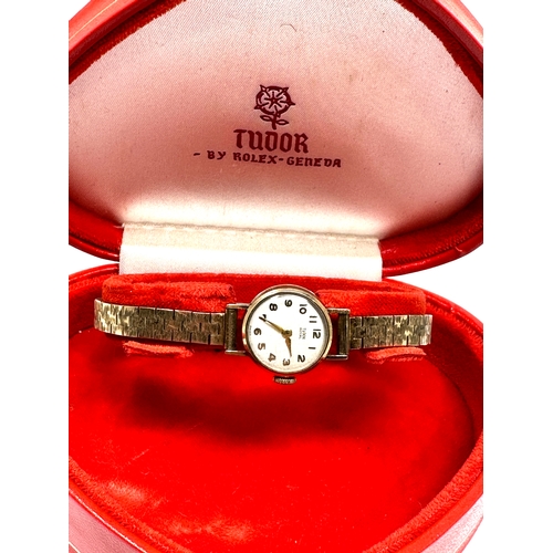 381 - Vintage 9ct Gold rolex Tudor ladies Watch & strap  in original box the watch is fully wound will nee... 