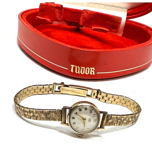 381 - Vintage 9ct Gold rolex Tudor ladies Watch & strap  in original box the watch is fully wound will nee... 