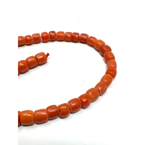 190 - Antique red coral necklace measures approx 33cm long  each bead measures approx 7mm by 7mm weight 32... 