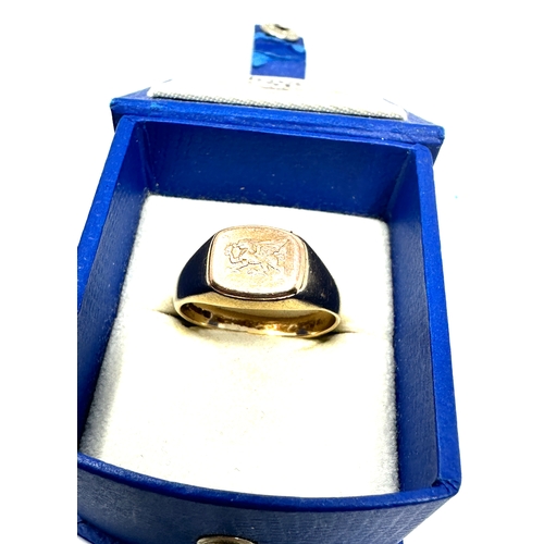 196 - 9ct Clogau Gold Signet Ring with Welsh Dragon Motif original box and leaflet weight 6.4g