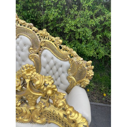 439 - Gilt framed Italian style leather three piece suite. resin frame, approximate measurements of 3 seat... 