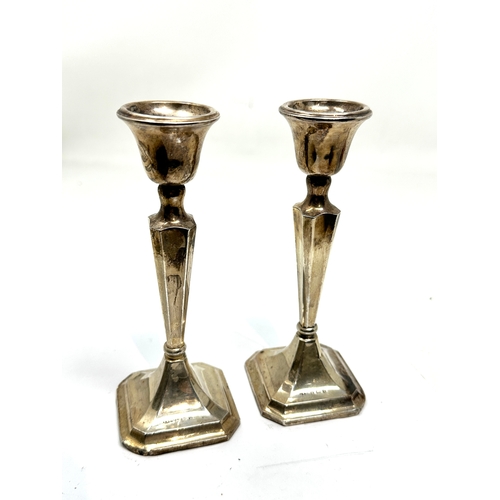 34 - Pair silver candlesticks birmingham silver hallmarks 1938 measure approx height 15cm