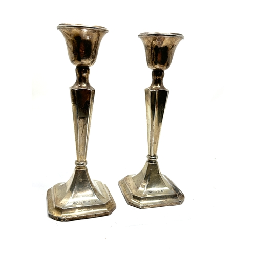 34 - Pair silver candlesticks birmingham silver hallmarks 1938 measure approx height 15cm