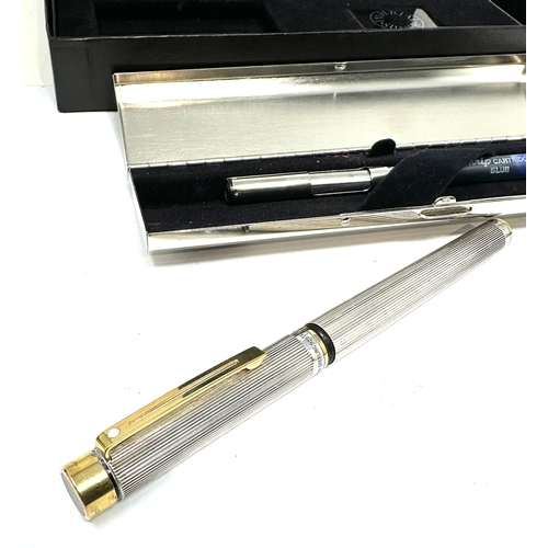 491 - Boxed imperial silver Sheaffer 14ct gold nib fountain pen complete with refills all original boxed