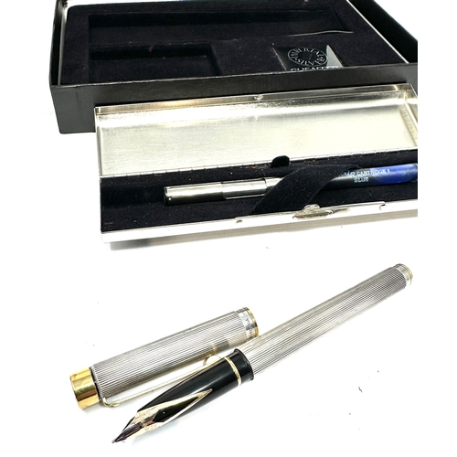 491 - Boxed imperial silver Sheaffer 14ct gold nib fountain pen complete with refills all original boxed