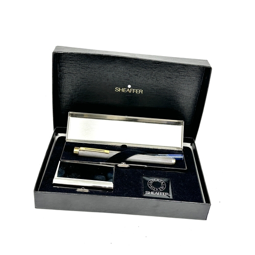 491 - Boxed imperial silver Sheaffer 14ct gold nib fountain pen complete with refills all original boxed