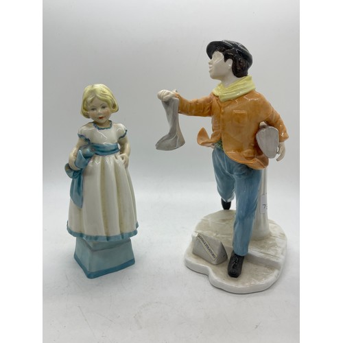 530 - Royal Stratford newspaper bay figure and Royal Worcester Mondays child figure a/f