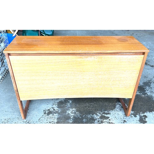 430 - Teak record cabinet, pull down front, 28 inches tall 42 inches wide 15 inches depth