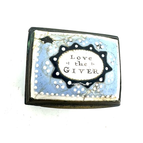 537 - Georgian Bilston enamel patch box (love the Giver)