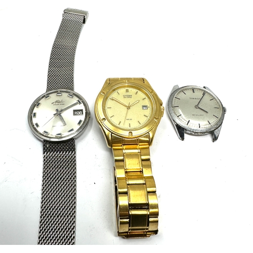 424 - 3 vintage gents wrist watches inc tissot stylist citizen eco-drive & mido ocean star all watches wil... 