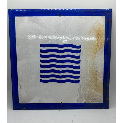 82 - Waves Europe industrial enamel sign measures approx 12 x 12 inches