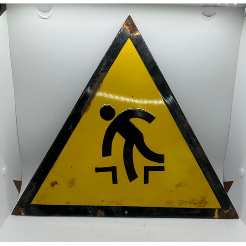 91 - Enamel warning sign fall warning measures approx 13 inches tall by 15 inches wude