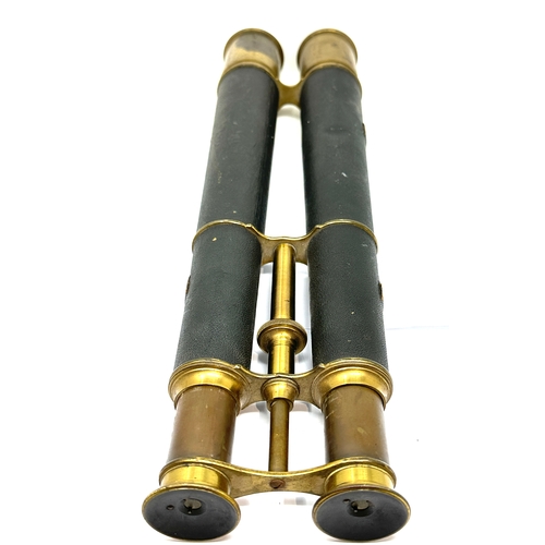 580 - Large antique brass & leather binoculars measure approx 45cm long