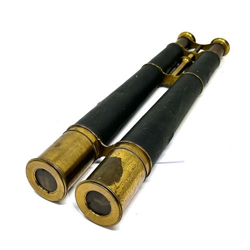 580 - Large antique brass & leather binoculars measure approx 45cm long