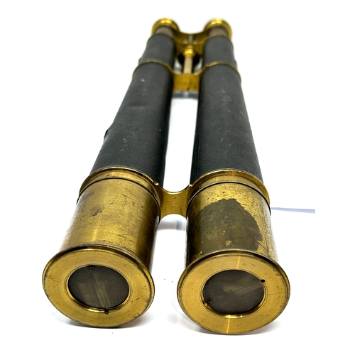 580 - Large antique brass & leather binoculars measure approx 45cm long