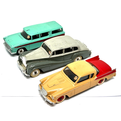 477 - 3 dinky cars inc 169 studebaker 173 nash rambler & 150 rolls royce in good condition