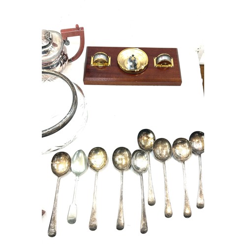 38 - Selection of vintage items to include silver plated tea pot, cutlery, ceramic hot water bed warmer a... 