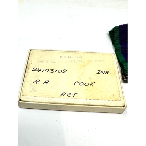 455 - original boxed 1962 Campaign Service Medal To Northern Ireland to 24193102 dvr .r.a.cook RCT