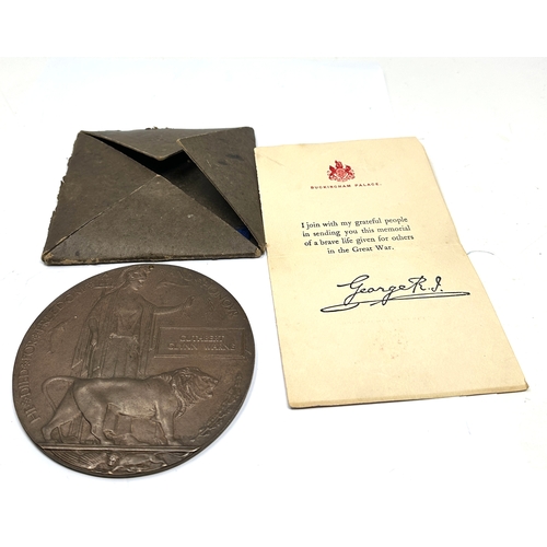 462 - ww1 death plaque original envelope &b palace letter to cuthbert glynn warne