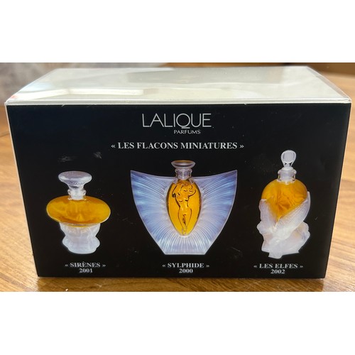 3 - Boxed Lalique Les Flacons Miniatures to include Sirenes 2001, Sylphide 2000, Les Elfes 2002