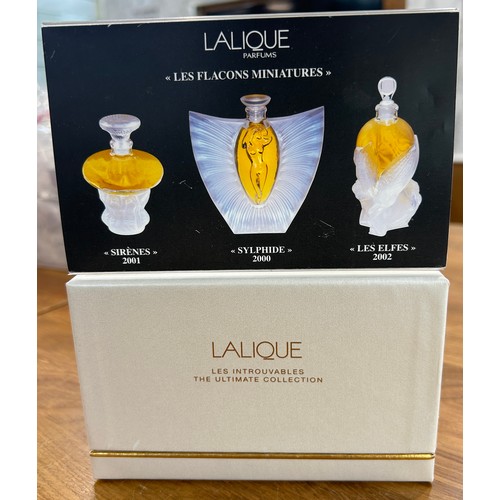 3 - Boxed Lalique Les Flacons Miniatures to include Sirenes 2001, Sylphide 2000, Les Elfes 2002