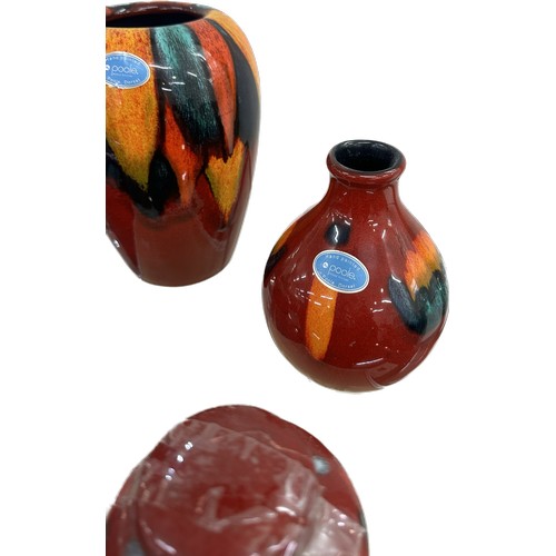 529 - Selection of Poole Pottery Volcano pattern, to include vase, lidded small ginger jar, large trinket ... 