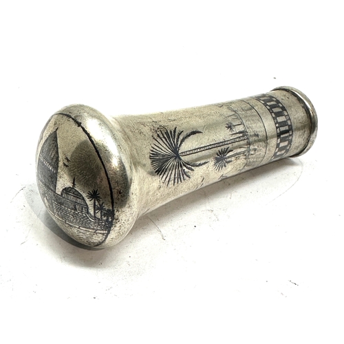 5 - Antique niello silver walking stick handle measures approx 9cm long top measures approx 3.8cm dia ni... 