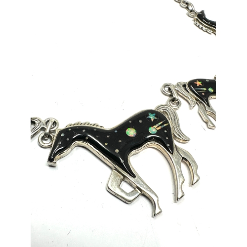 265 - Sterling silver & enamel horse necklace weight 50g