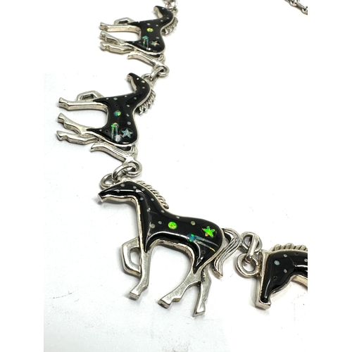 265 - Sterling silver & enamel horse necklace weight 50g