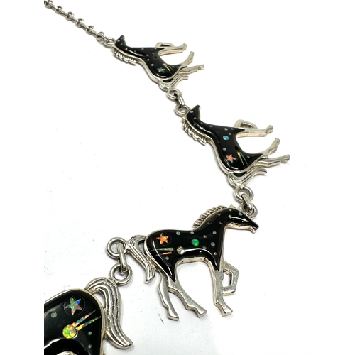 265 - Sterling silver & enamel horse necklace weight 50g