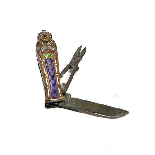 550 - Vintage enamel egyptian revival pen knife