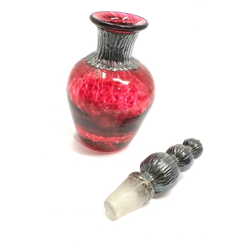 552 - Art Glass And Silver overlay Mounted Perfume Bottle measures approx height approx 11cm in good condi... 