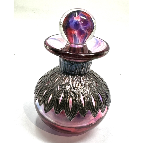 554 - Art Glass And Silver overlay Mounted Perfume Bottle measures approx height approx 8.2cm in good cond... 