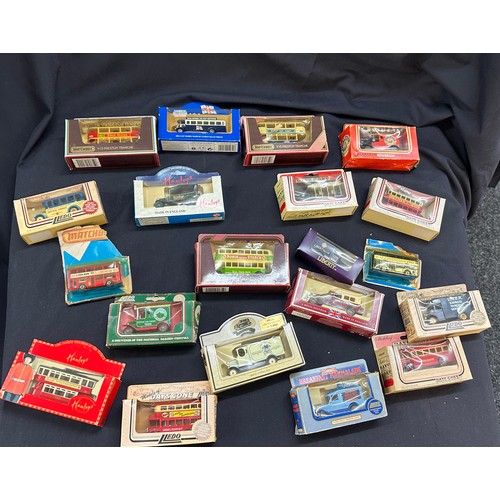 49 - 20 die-cast car and buses in original boxes by various manufactures