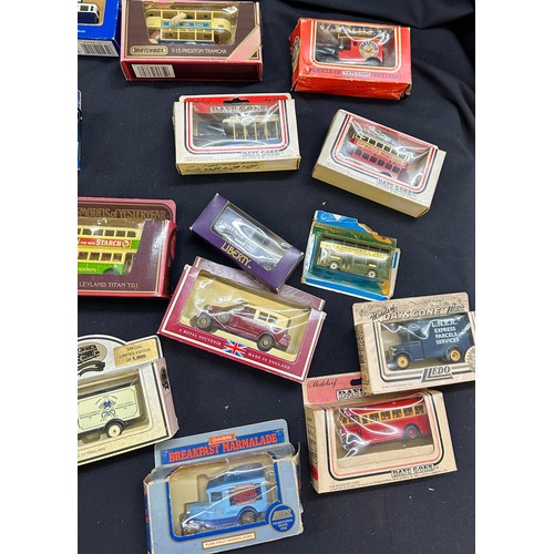 49 - 20 die-cast car and buses in original boxes by various manufactures