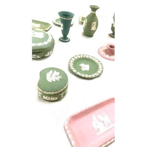 77 - Selection of Wedgwood Jasperware to include vases, candle sticks, trinkets etc