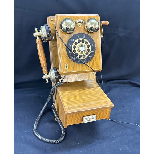 70 - Vintage classic wall hanging phone in working order in an oak case