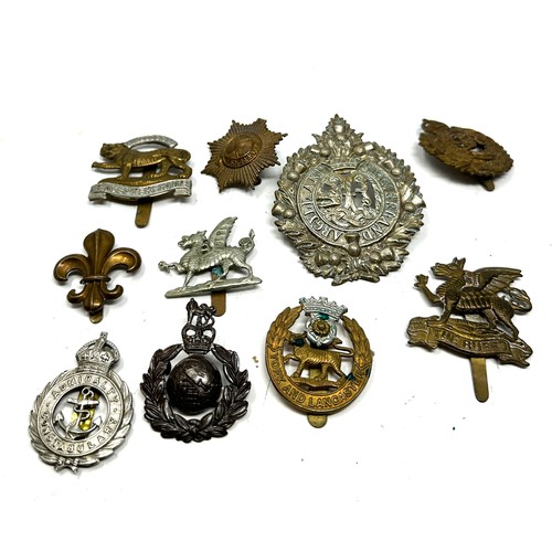 394 - Military Cap Badges x 10 inc. Scottish The Buffs York And Lancashire Etc